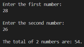 Output For Java Program To Add Two Numbers (Method 1)